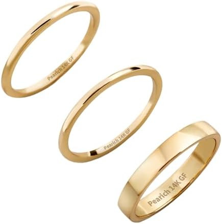 14K Gold Filled Rings for Women, Dainty Stacking Rings for Women, Thin Gold Band Ring Plain State... | Amazon (US)