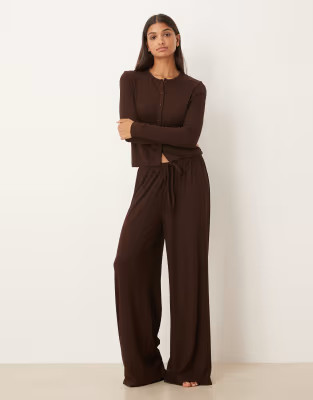ASOS DESIGN lounge mix & match rib wide leg trouser in chocolate brown | ASOS | ASOS (Global)