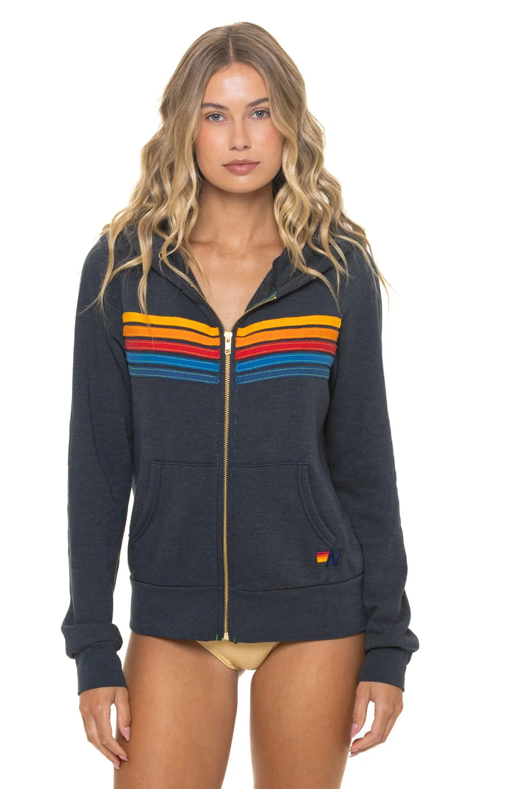 5 Stripe Hoodie Charcoal - Classic Zip Hoodie | Aviator Nation | Aviator Nation