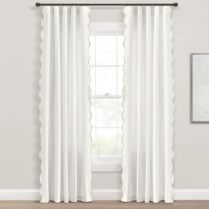 Lush Decor Coastal Chic Scalloped Edge Light Filtering Window Curtain Panels Pair, 52" W x 84" L,... | Amazon (US)
