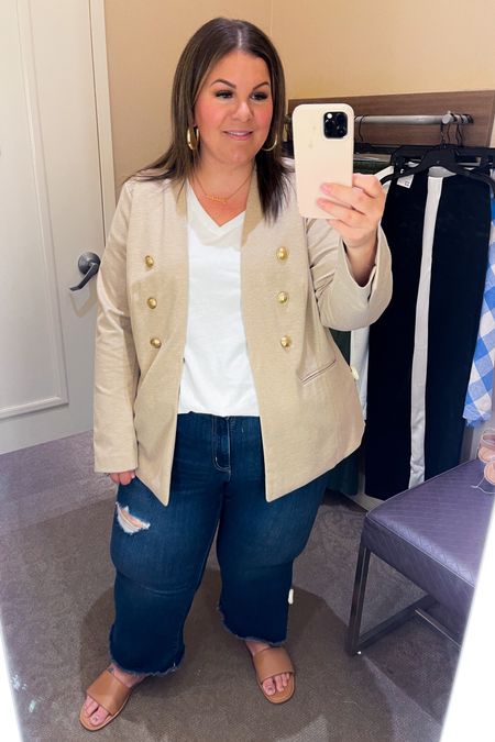 This plus size blazer is so different and cool - not like your typical stuffy blazer! It’s been a best seller and it’s on sale 40% off today. Also comes in petite sizing! I’m wearing the blazer in a 22 and fit is TTS. Jeans are also 40% off, wearing a 24, fit is TTS with minimal stretch. 

#LTKunder100 #LTKsalealert #LTKcurves