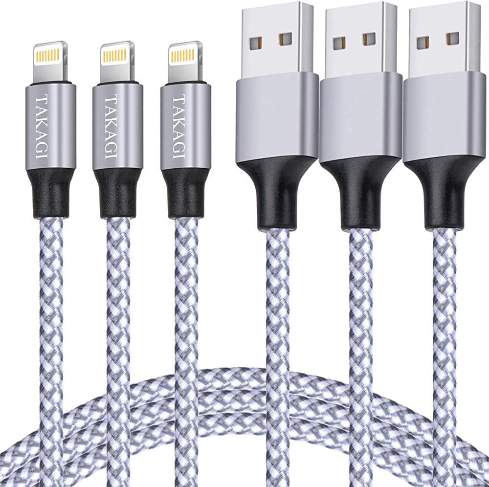 TAKAGI iPhone Charger, Lightning Cable 3PACK 6FT Nylon Braided USB Charging Cable High Speed Data... | Amazon (US)