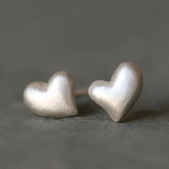 Puffy Heart Stud Earrings in Sterling Silver | Etsy (US)