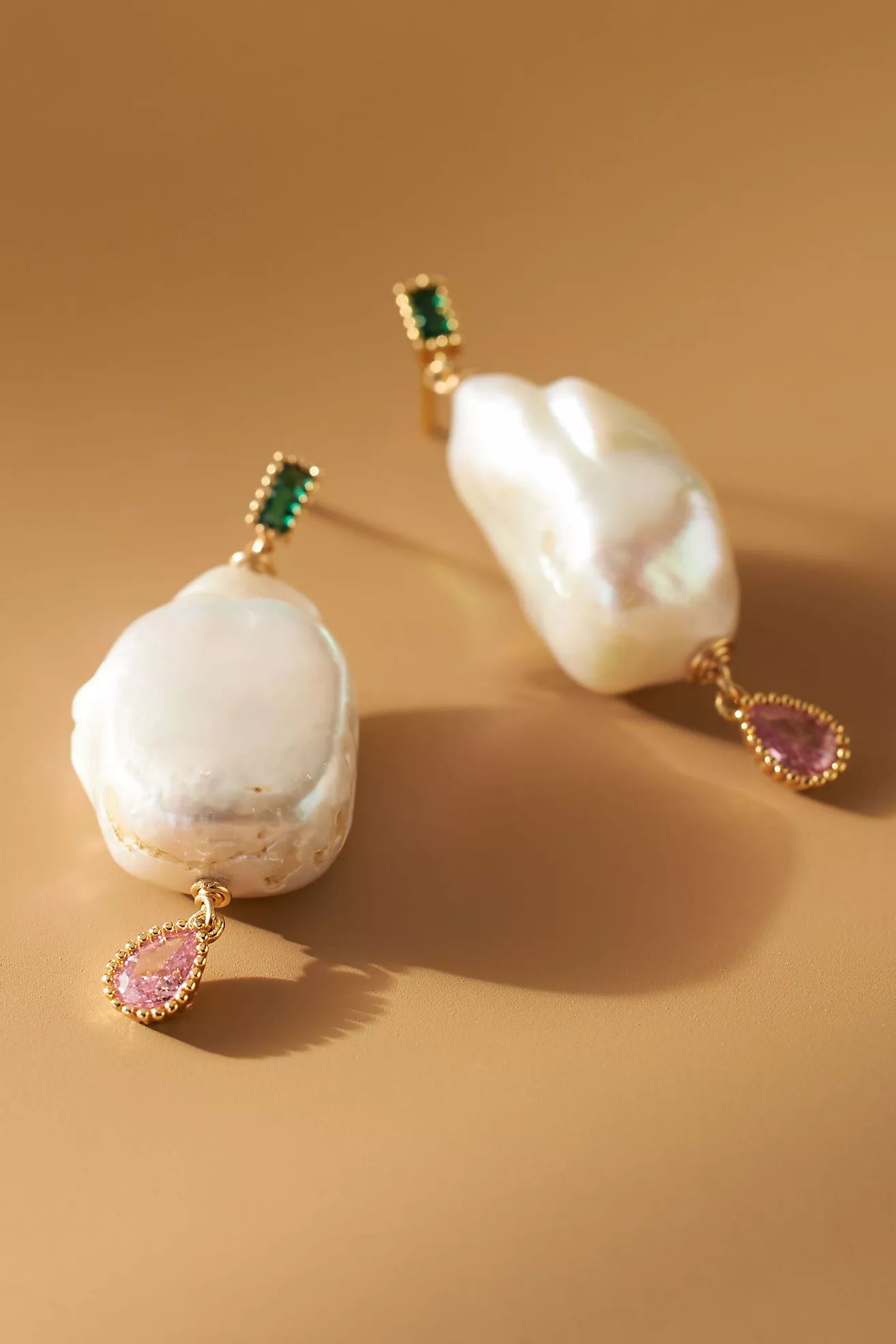 NST Green & Pink Crystal Baroque Pearl Drop Earrings | Anthropologie (US)