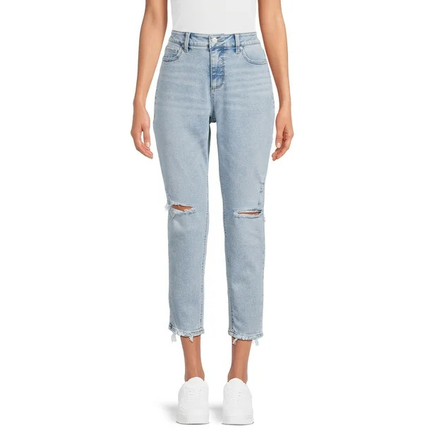 Time and Tru Women's Cropped High Rise Distressed Mom Jeans, 27” Inseam for Regular, Sizes 2-16... | Walmart (US)