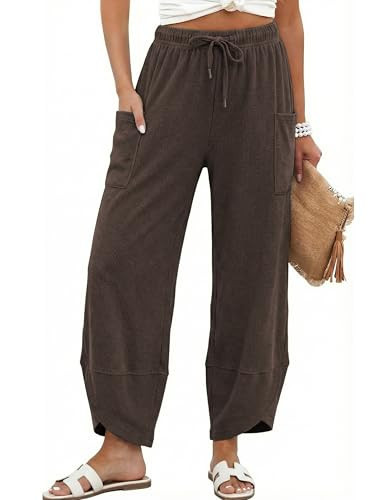 Amazon.com: Athlisan Womens Wide Leg Pants Elastic Waist Baggy Palazzo Harem Pants with Pockets(C... | Amazon (US)