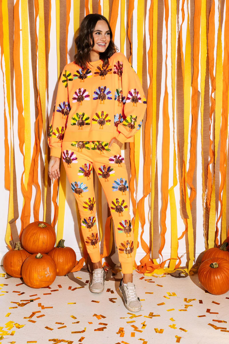 Neon Orange Turkey All Over Jogger | Queen of Sparkles