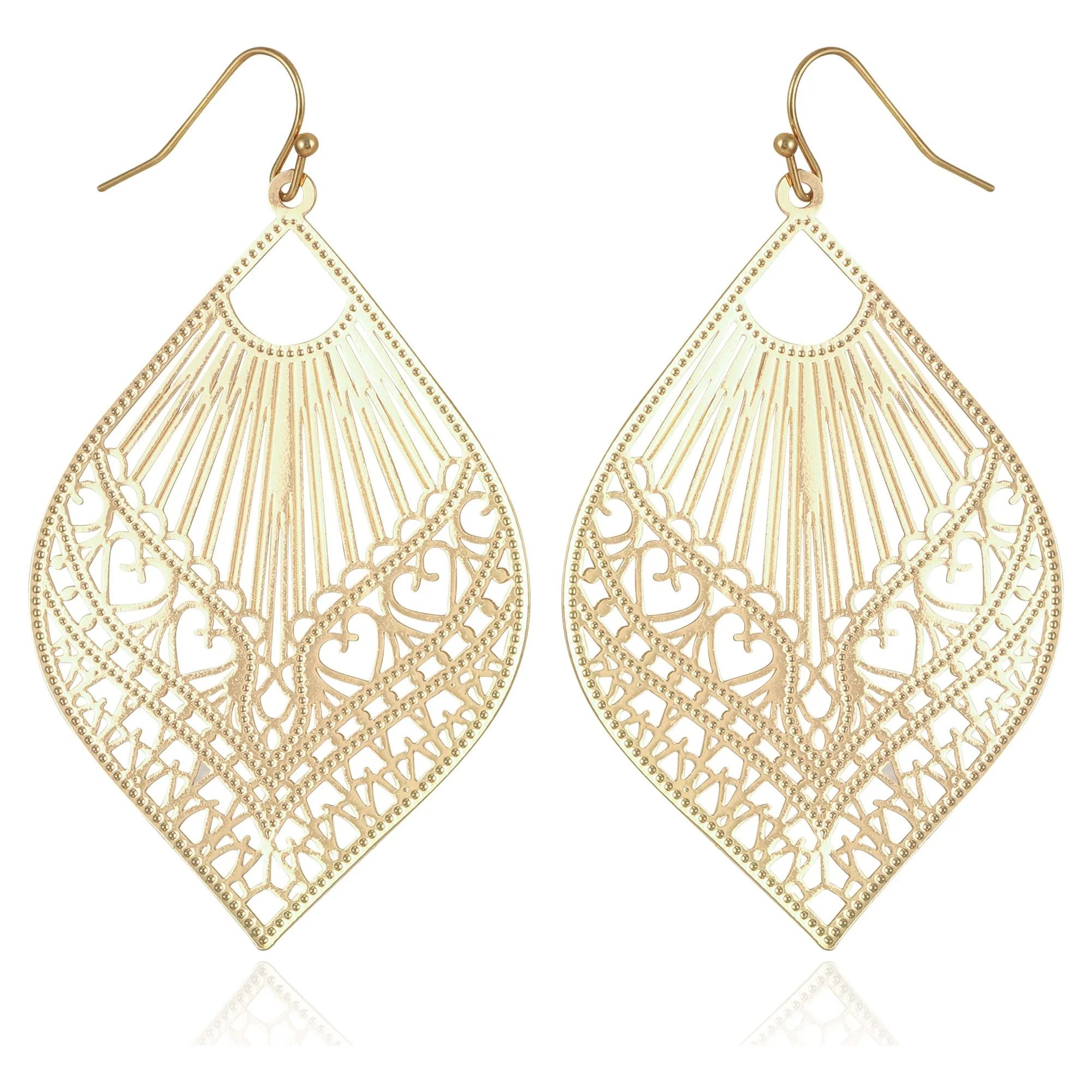 Time and Tru Women's Filagree Metal Boho Fishhook Basic Fashion Earrings | Walmart (US)