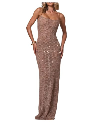 Amazon.com: Verdusa Women's Sequin Glitter Cocktail Dresses Sheer Sleeveless Maxi Bodycon Dress P... | Amazon (US)