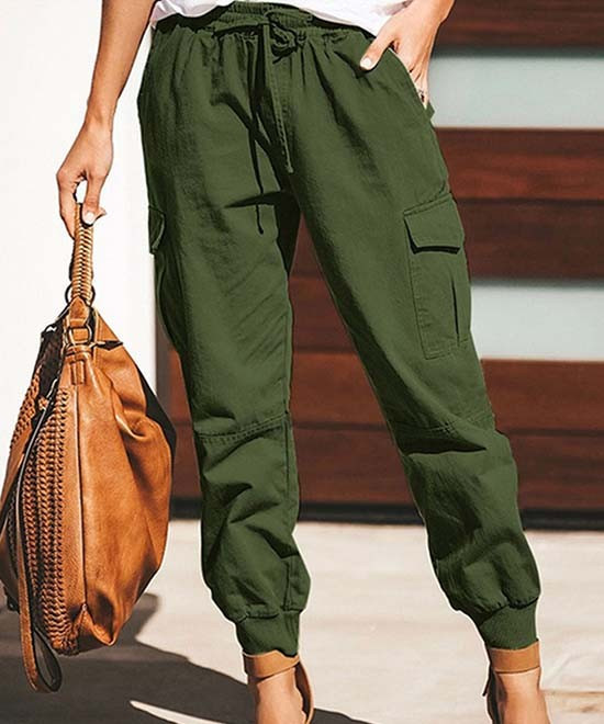 Coeur de Vague Women's Casual Pants Armygreen - Army Green Cargo Joggers - Women | Zulily