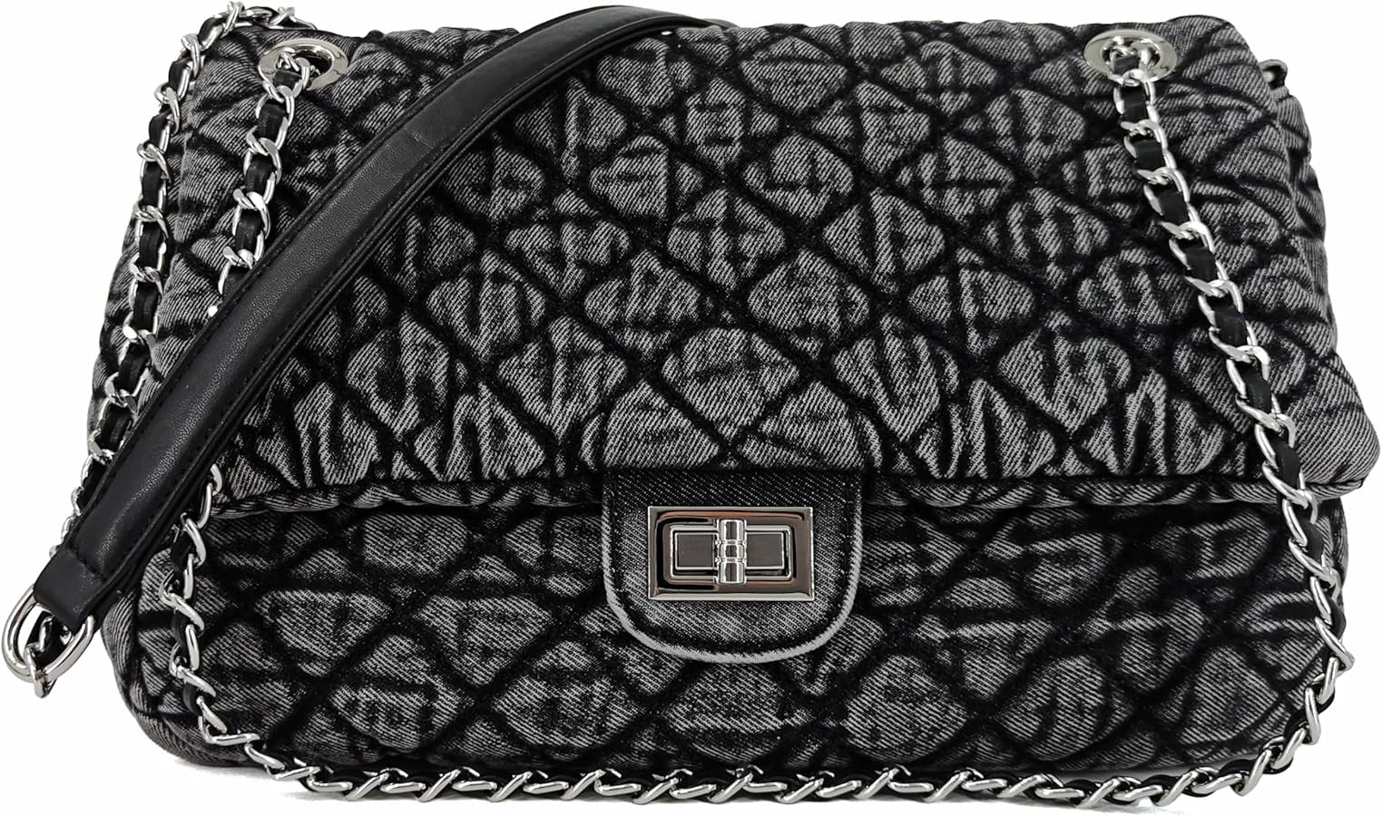 Quilted Denim Purse, Shoulder Bag for Women, Crossbody Flap Tote Bag,Silver Chain Hobo Bag, Vinta... | Amazon (US)