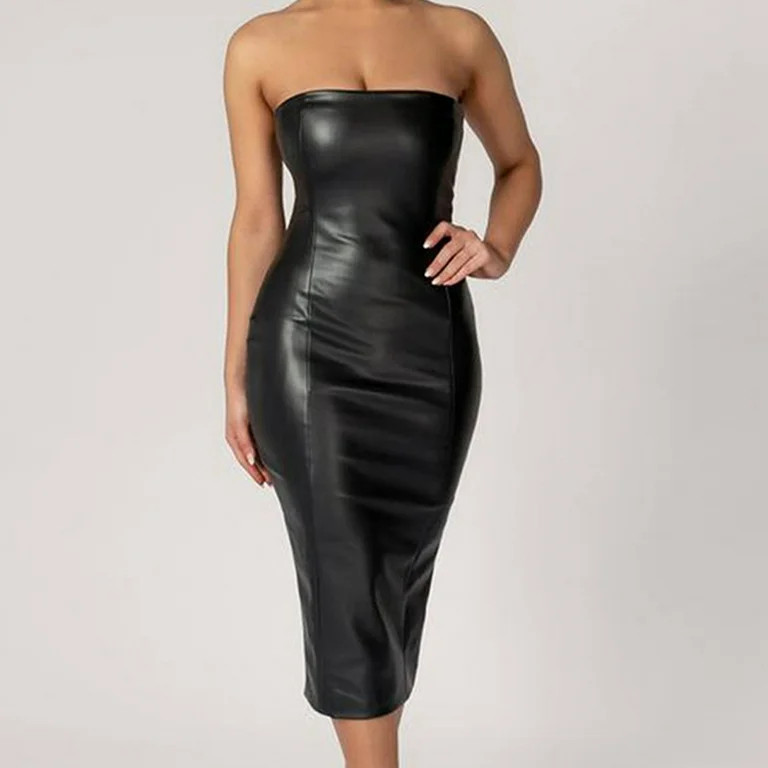hcuribad Leather Skirt,Maxi Dress Pu Leather Career Off The Shoulder Midi Pencil Dress Fashion El... | Walmart (US)