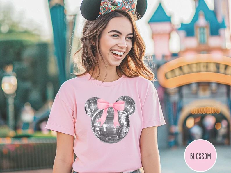 Coquette Disney Shirt Disco Mickey Disco Ball Minnie Bow Mickey Ears, Disney Trip Shirt, Preppy D... | Etsy (US)