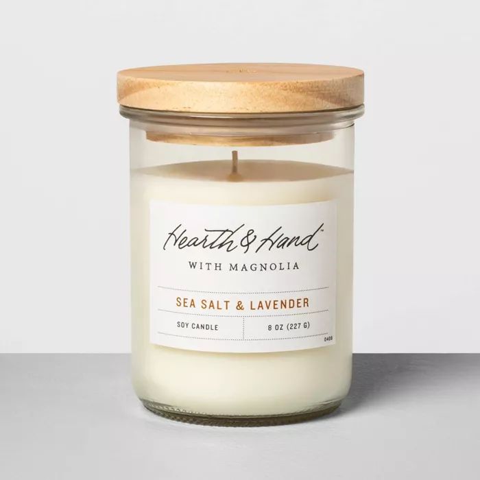 8oz Wood Lidded Glass Jar Candle Sea Salt & Lavender - Hearth & Hand™ with Magnolia | Target