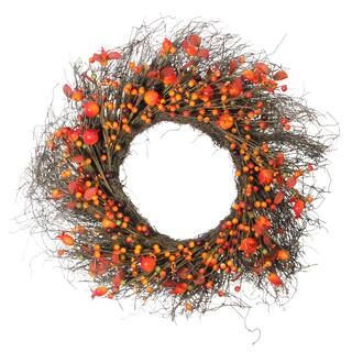 24" Unlit Autumn Harvest Artificial Berries, Twigs & Leaves Rustic Thanksgiving Wreath | Michaels | Michaels Stores
