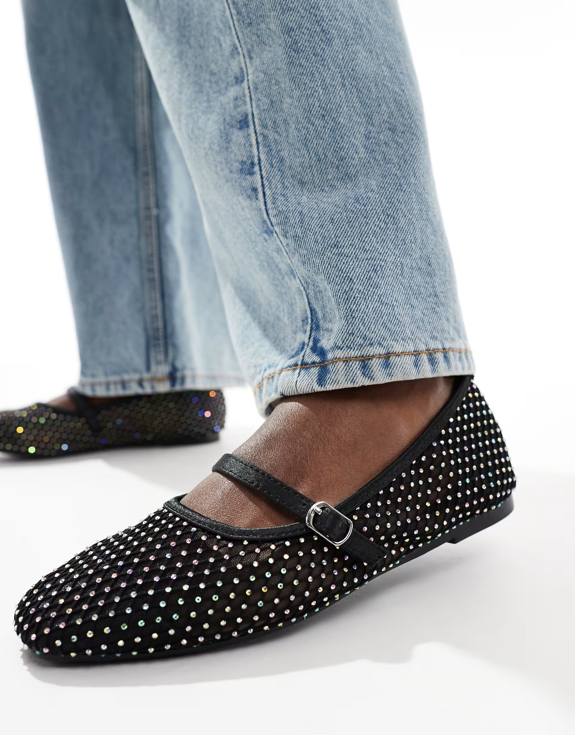 Glamorous Wide Fit – Ballerinas aus Netzgewebe in Schwarz mit weiter Passform | ASOS (Global)