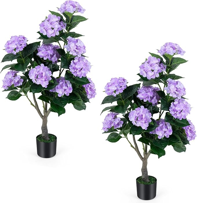 Goplus Artificial Hydrangea Tree, 2 Pack Fake Floral Plant w/11 White Flowers & Realistic Trunk i... | Amazon (US)