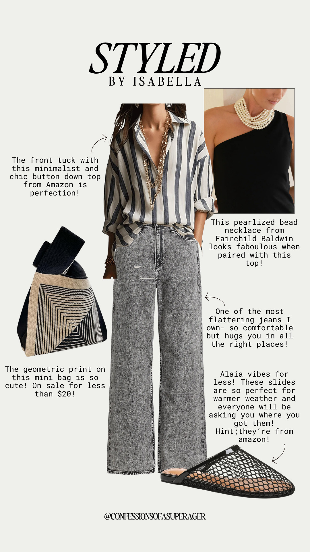 Effortless chic meets everyday luxury 🤍 This timeless neutral outfit features a minimalist striped button-down (perfect front tuck!), flattering high-waisted wide-leg jeans, and statement pearl jewelry for an elevated touch—paired with a budget-friendly geometric mini bag and designer-inspired mesh slides for that “quiet luxury” look without the splurge. These versatile wardrobe staples are perfect for spring and summer outfits, casual chic style, capsule wardrobe essentials, and polished everyday fashion. Shop this look now for affordable fashion finds and elevated basics you’ll wear on repeat! #liketkit #springstyle #capsulewardrobe #chicstyle #minimalistfashion #amazonfashion #affordableluxury #everydaystyle #wardrobeessentials #over40style #effortlessstyle #neutralstyle #classicfashion #summeroutfits 

 

#LTKootd #LTKOver40 #LTKSaleAlert
