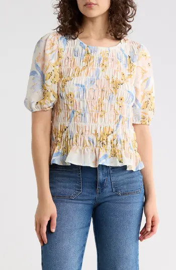 Nanette Smocked Puff Sleeve Recycled Polyester Top | Nordstrom Rack