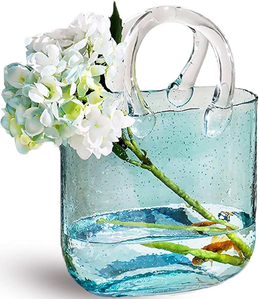 GRXWNIN Glass Purse Vase for Flowers Unique Bag Vase Within Bubbles Flower Vase Decorative Fish B... | Amazon (US)