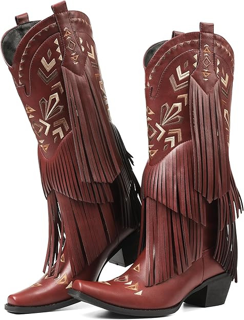 SaraIris Women's Cowgirl Boots Knee High Fringe Boots | Amazon (US)