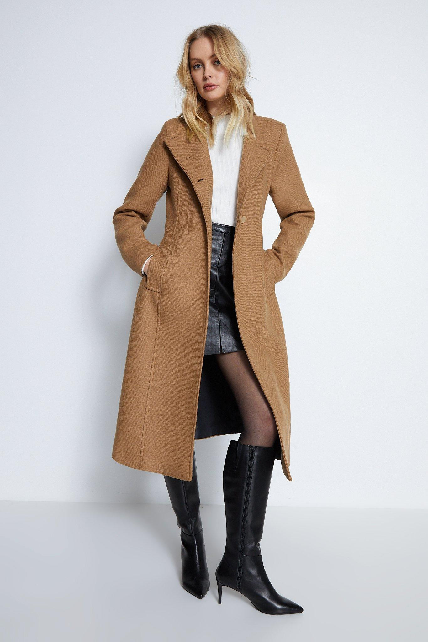 Italian Wool Belted Wrap Longline Coat | Warehouse UK & IE