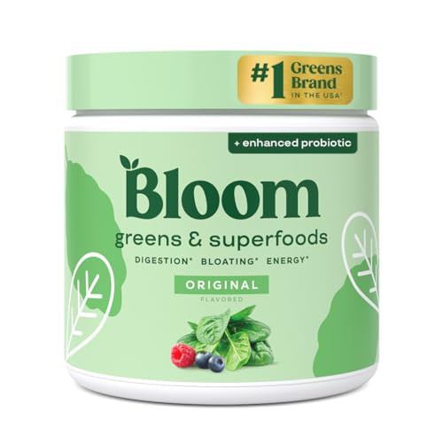 Bloom Nutrition Superfood Greens Powder, Digestive Enzymes with Probiotics and Prebiotics, Gut Health, Bloating Relief for Women, Chlorella, Green Juice Mix with Beet Root Powder, 30 SVG, Original | Amazon (US)