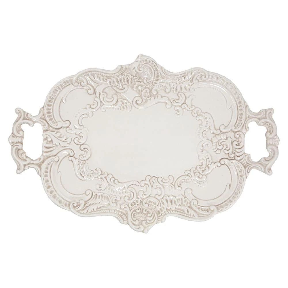 Arte Italica Finezza Global Bazaar Cream Ceramic Baroque Tray | Kathy Kuo Home