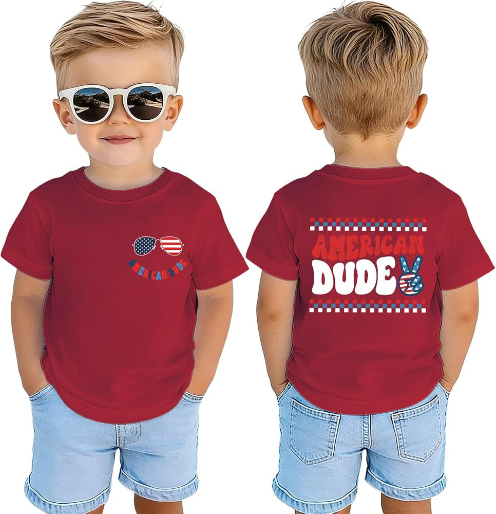 4th of July Shirts for Toddler Boys American Dude T-Shirt Kid Patriotic Memorial Day Tees Indepen... | Amazon (US)