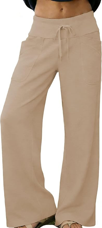 Women's Lounge Pants High Waisted Wide Leg Elastic Drawstring Sweatpants Palazzo Pajama Trousers | Amazon (US)