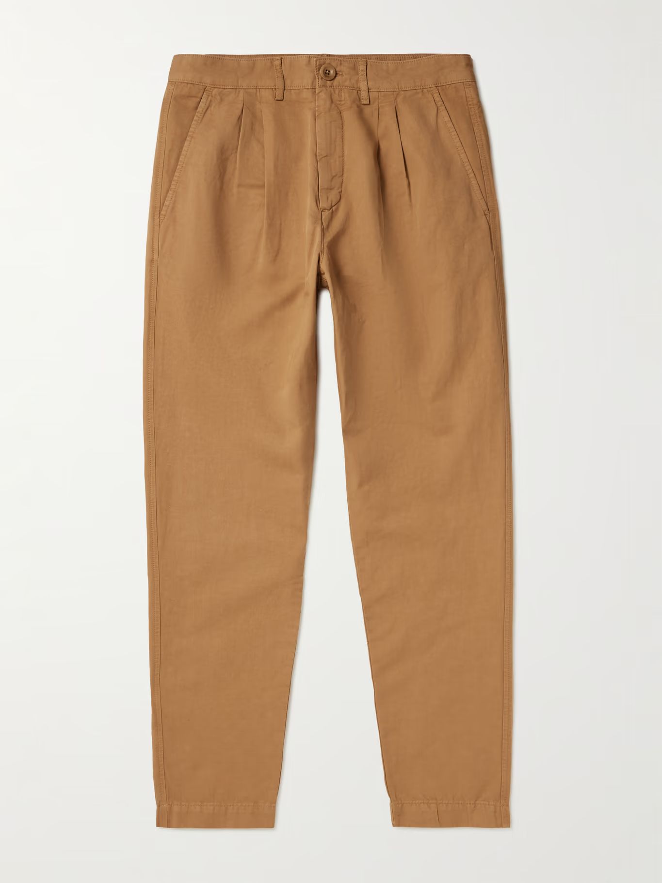 Straight-Leg Pleated Garment-Dyed Cotton and Linen-Blend Twill Trousers | Mr Porter (US & CA)