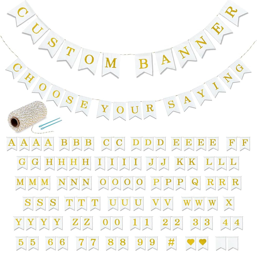 Custom Banner Kit, 97 White Cotton Canvas Flags with Gold Vinyl Printed Letters Numbers & Symbols... | Amazon (US)