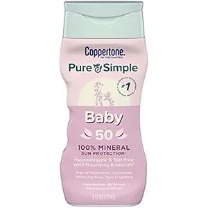 Coppertone Pure and Simple Baby Sunscreen Lotion SPF 50, Zinc Oxide Mineral Sunscreen Lotion, Sun... | Amazon (US)