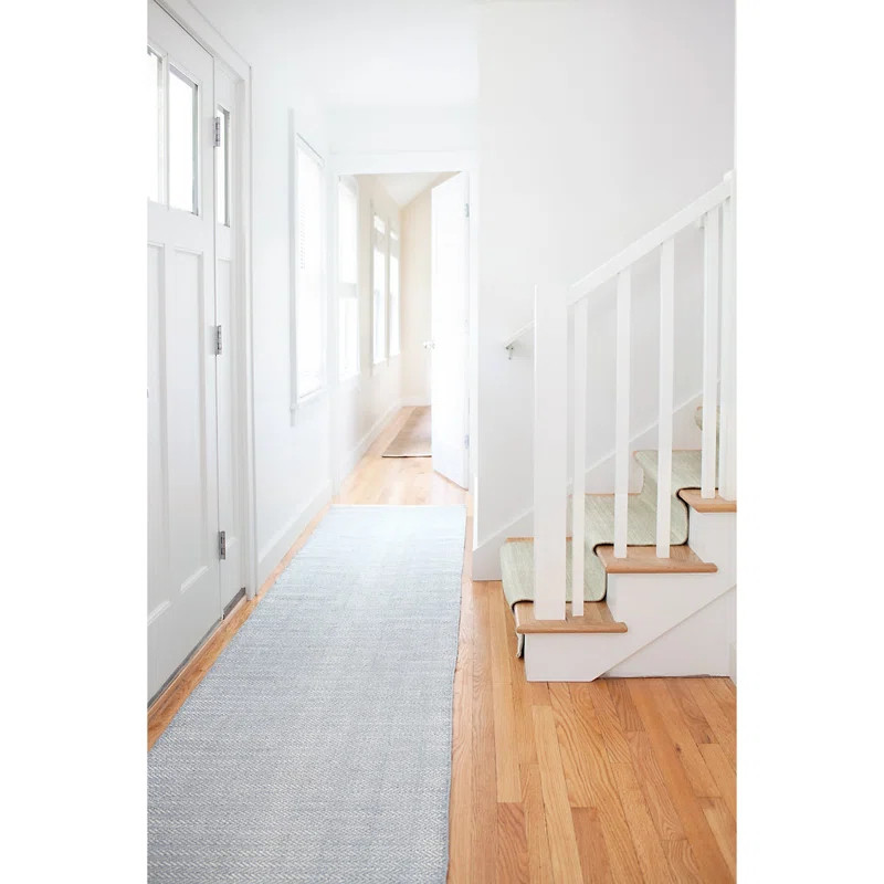 Herringbone Geometric Handmade Flatweave Cotton Swedish Blue Area Rug | Wayfair North America