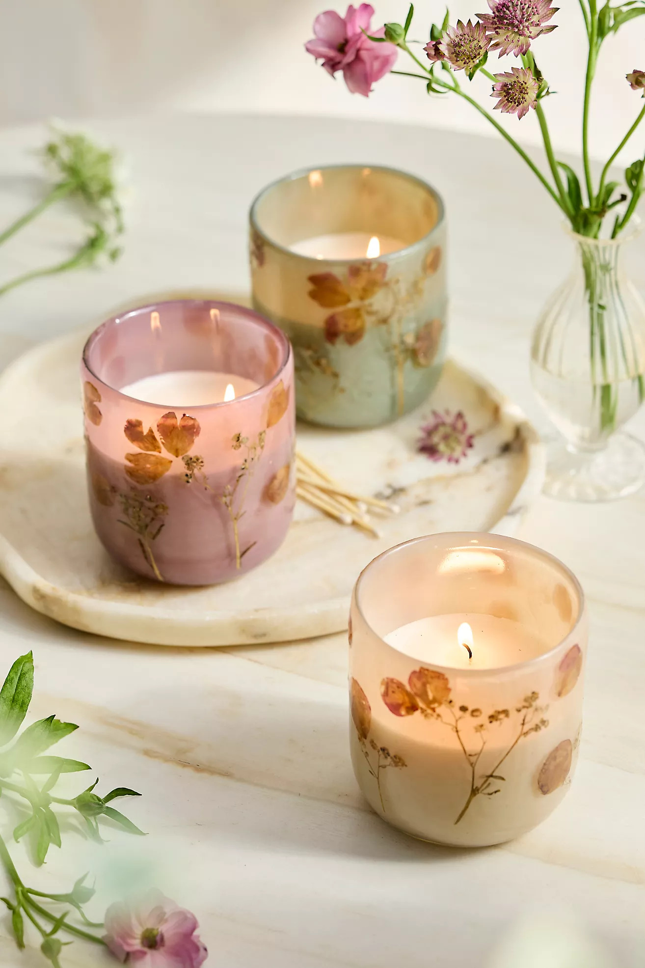 Linnea Pressed Floral Candle | Anthropologie (US)