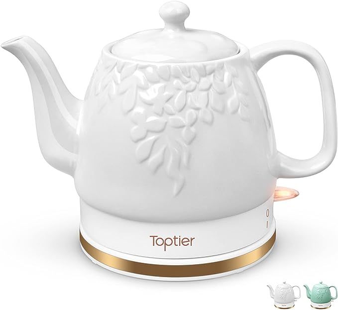Toptier Electric Ceramic Tea Kettle, Boil Water Quickly and Easily, Detachable Swivel Base & Boil... | Amazon (US)
