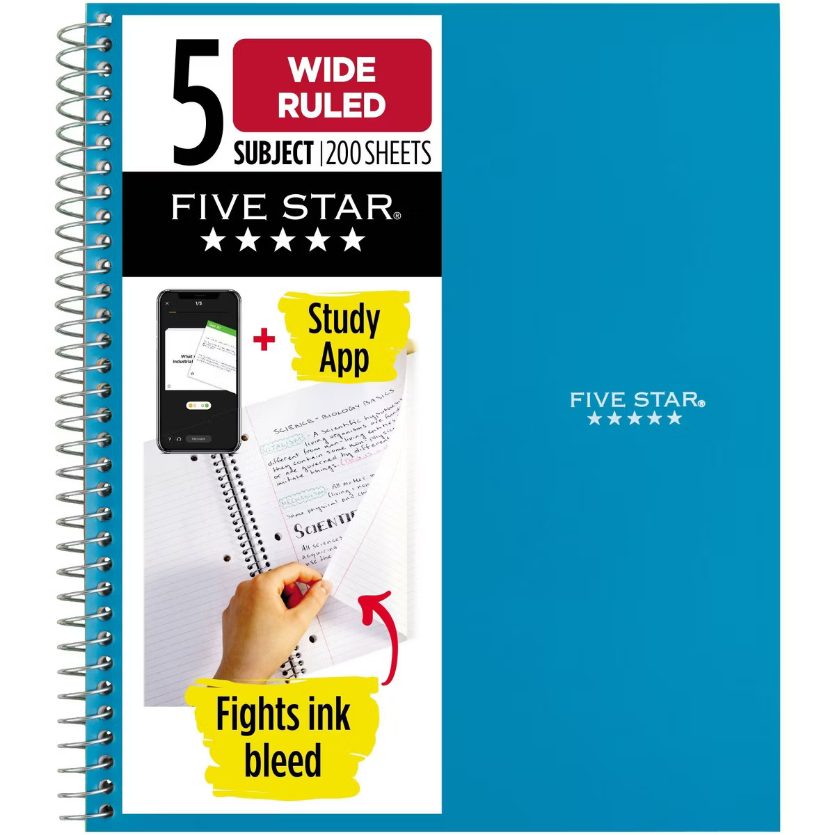 Five Star 200pg 5 Subjects Wide Ruled Spiral Notebook (Colors May Vary) | Target