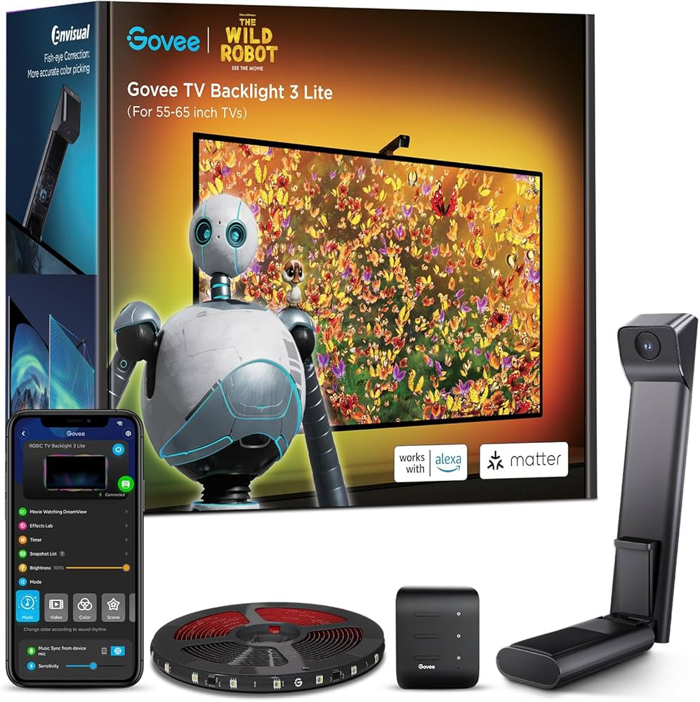 Govee TV Backlight 3 Lite with Fish-Eye Correction Function Sync to 55-65 Inch TVs, 11.8ft RGBICW... | Amazon (US)