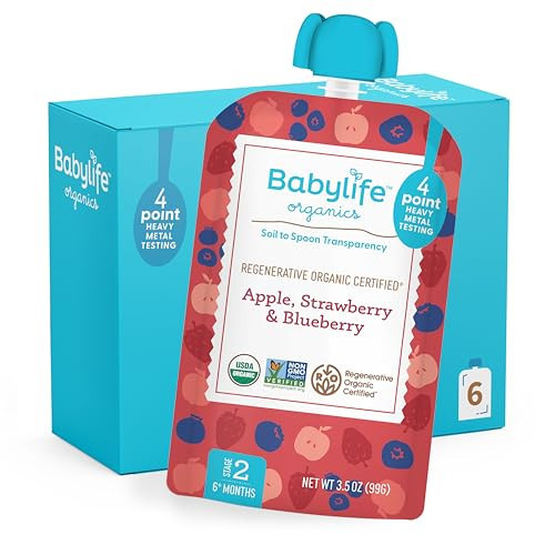 Babylife Organics Stage 2 - Apple, Strawberry & Blueberry, 3.5 Ounce Pouch (6 Pack) - Heavy Metal Safe, Organic Baby Food | Amazon (US)