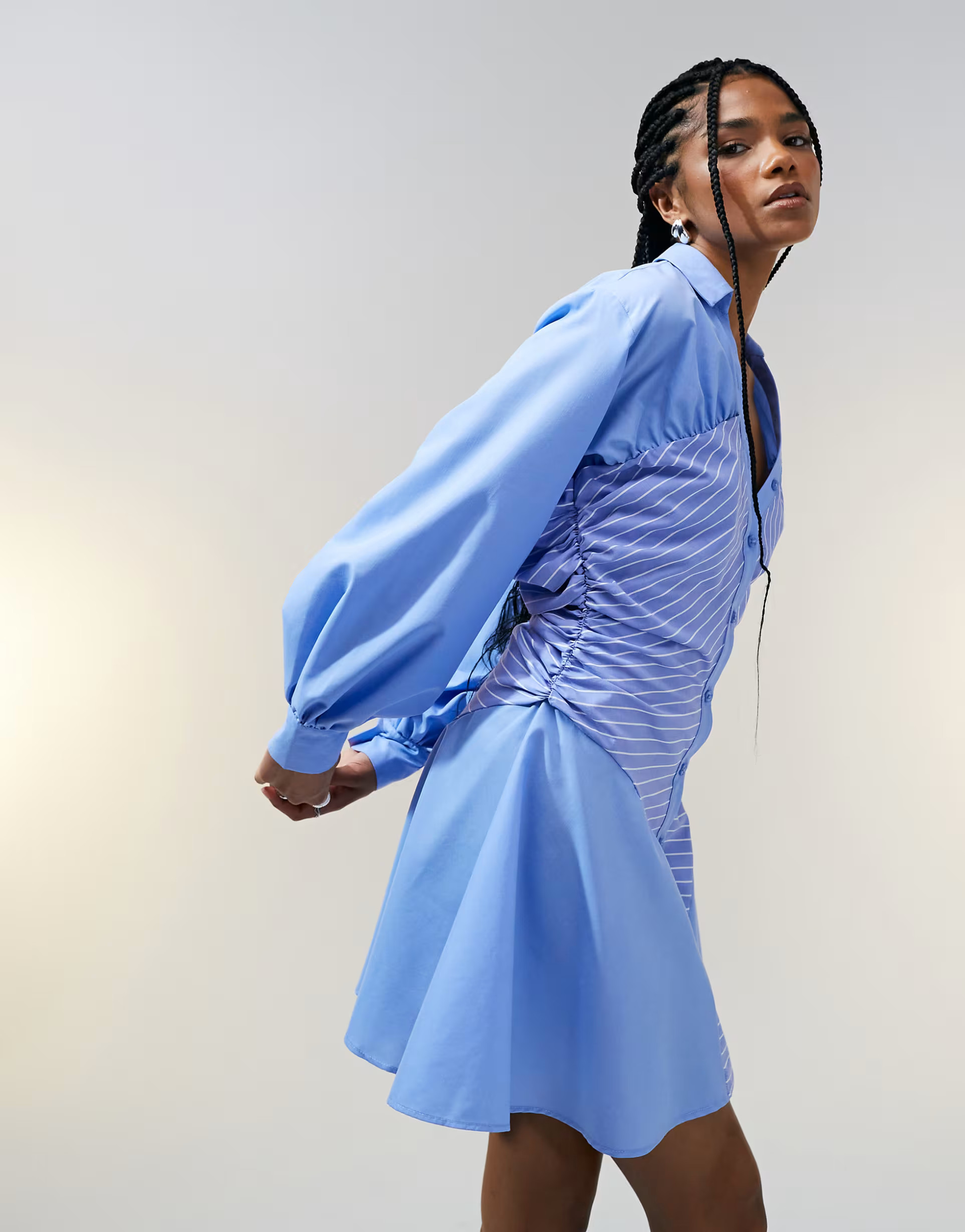 ASOS DESIGN ruched pannel mini shirt dress in stripe mix | ASOS (Global)