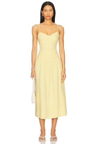 MINKPINK Ophelia Ruched Midi Dress in Lemon from Revolve.com | Revolve Clothing (Global)