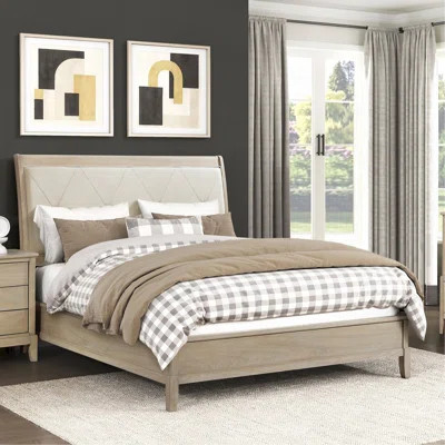 Classic Farmhouse Style Bed Upholstered Headboard Beige Finish Wooden Bedroom Furniture 1Pc | Wayfair North America