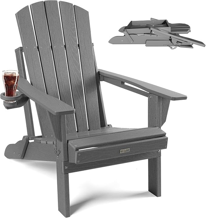 Adirondack Chair with Cup Holder: Folding Adirondack Chairs Plastic HDPE Material Furniture - Com... | Amazon (US)