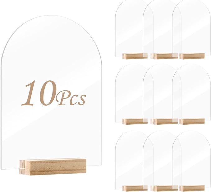 10 Packs Clear Arch Acrylic Sign with 10 Pieces Wood Stand Holder,DIY Acrylic Blank Table Numbers... | Amazon (US)