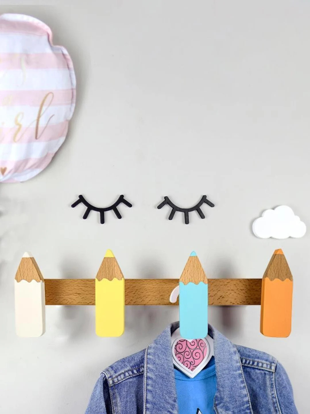 Set of 4 Pencil Kids Coat Rack Handmade Cute Hook Wall - Etsy | Etsy (US)