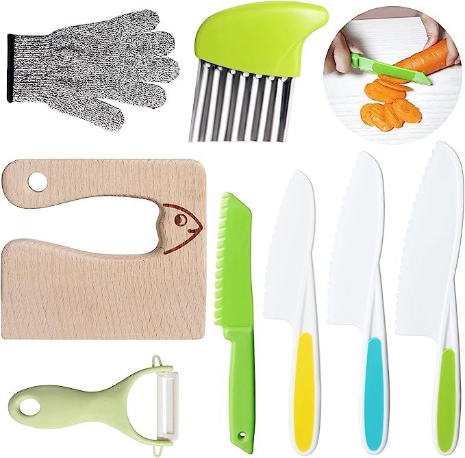 8 Pieces Kids Kitchen Baking Knife Set Included 4 Children's Cooking Knives1Potato Slicer 1 Woode... | Amazon (US)