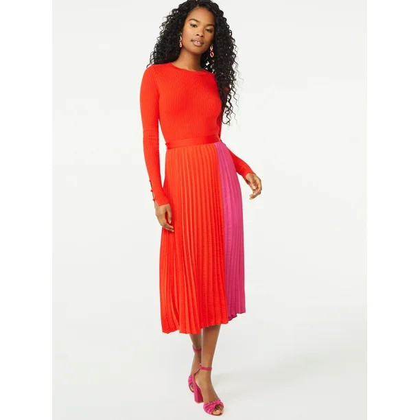 Scoop Women's Pleated Matte Satin Midi Skirt - Walmart.com | Walmart (US)