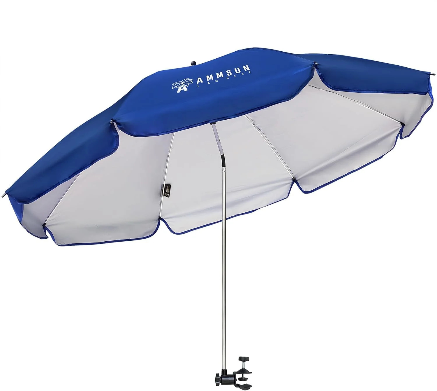 AMMSUN XL 52 inch Beach Patio Chair Umbrella with Universal Clamp 360° Swivel UPF50+,Blue | Walmart (US)