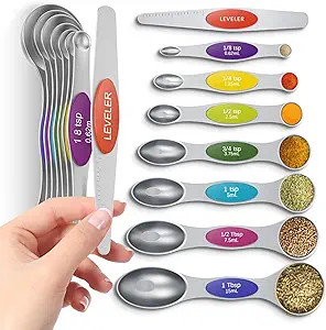 Premium Magnetic Measuring Spoons Set|Strong N52 Magnets|Heavy Duty Stainless Steel|Dual-Sided fo... | Amazon (US)