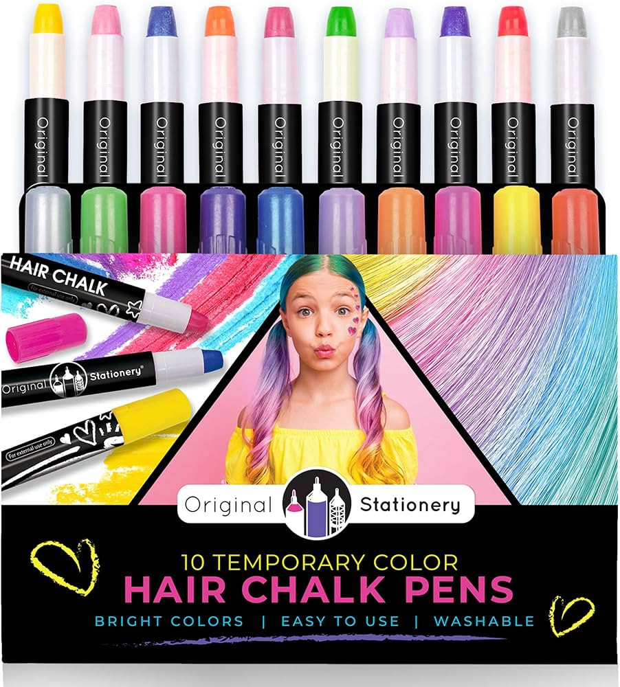 Original Stationery Hair Chalk Pens for Girls Ages 7+, 10-Pack Washable Temporary Hair Color Set ... | Amazon (US)